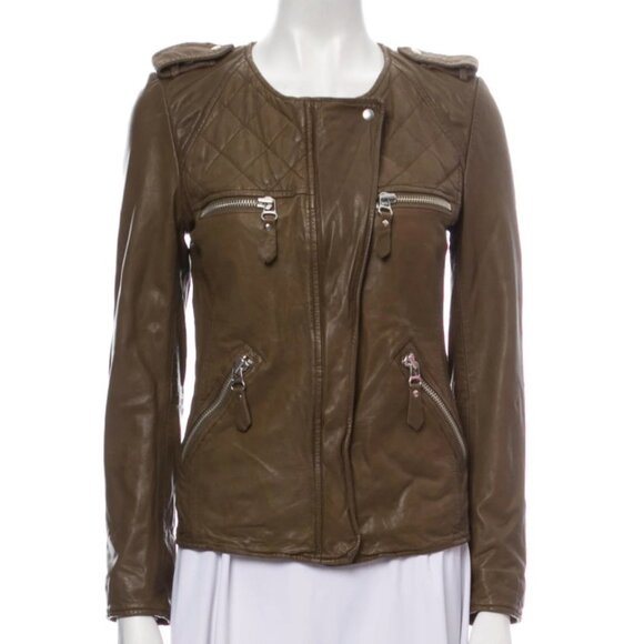 Isabel Marant Étoile Kady Quilted Lamb Leather Jacket Sand Cognac US4 Small - Picture 2 of 16